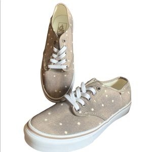 NWOB Women's VANS Washed Look Canvas Polka Dot Skate/Sneakers Size 8.5 Brown